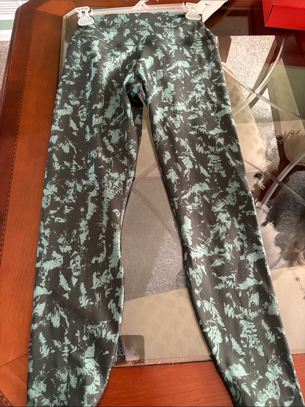 Nike womens Black Leggings with Teal Abstract Print